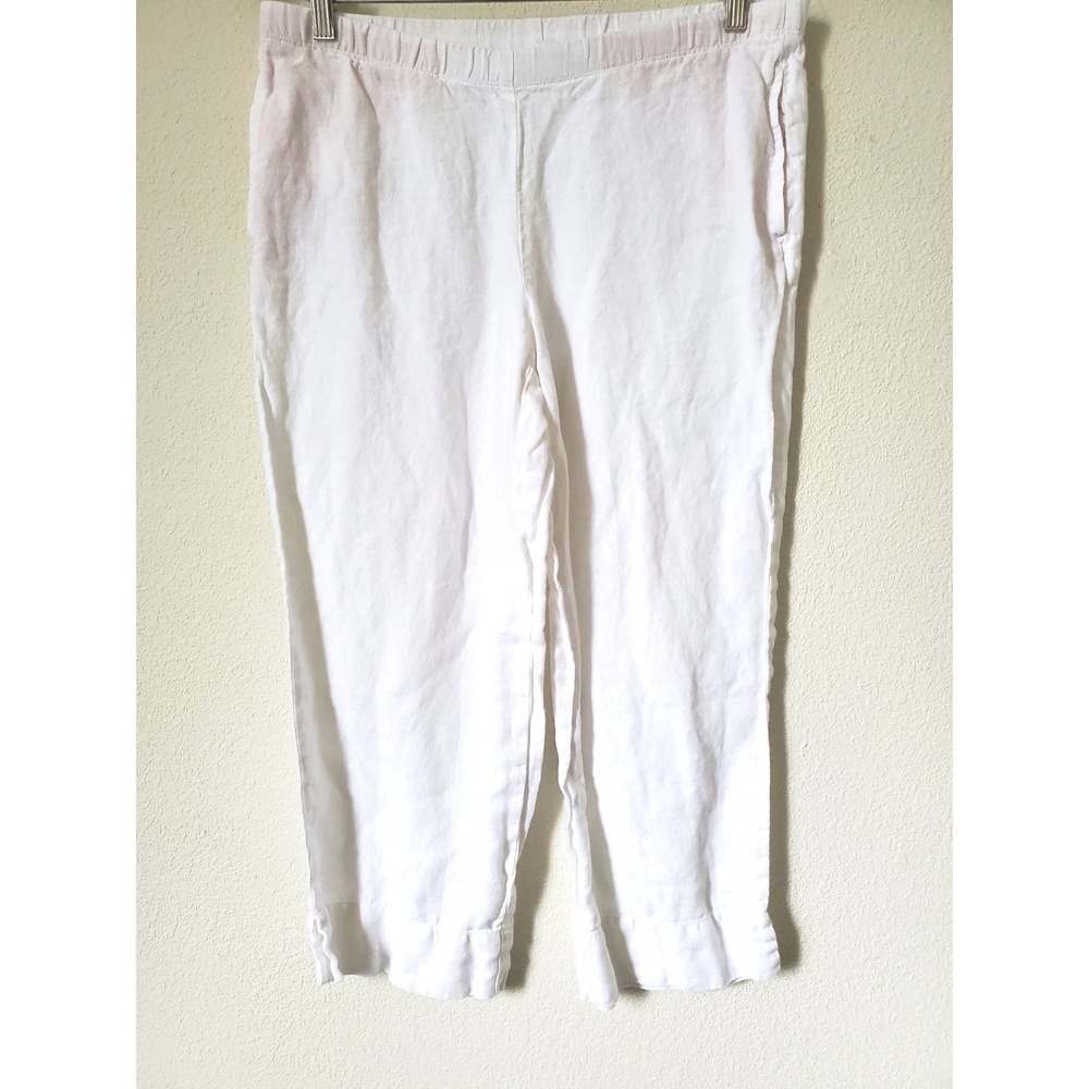 J jill Love Linen White Cropped Pants Elastic‎ Waist Straight Leg Small Petite - Picture 4 of 9